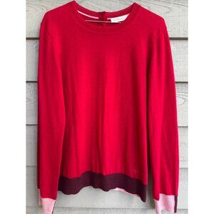 Tory Burch Cashmere Sweater Red Pink Colorblock Logo Button Back Size M
